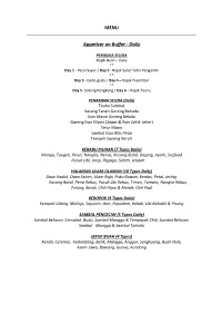 MENU Appetizer on Buffet