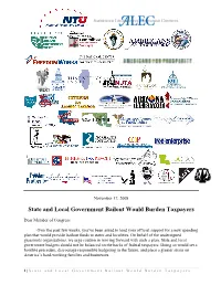 State and Local Government Bailout Would Burden Taxpayers