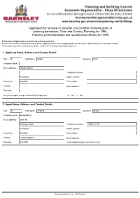 Application for Removal Or Variation of a Condition Following Grant of Planning Permission