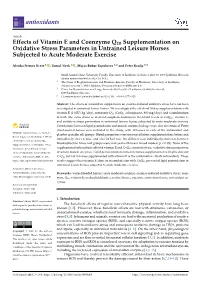 Effects of Vitamin E and Coenzyme Q10 Supplementation on Oxidative Stress Parameters in Untrained Leisure Horses Subjected to Acute Moderate Exercise