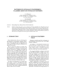Patterns in Ontology Engineering: Classification of Ontology Patterns