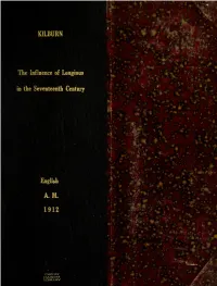 The Influence of Longinus in the Seventeenth Century