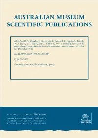 Annotated Checklist of the Fishes of Lord Howe Island