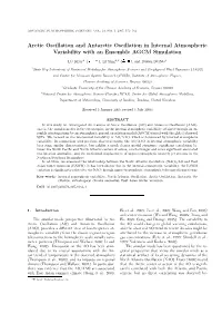 Arctic Oscillation and Antarctic Oscillation in Internal Atmospheric Variability with an Ensemble AGCM Simulation
