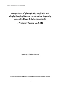 Comparison of Glimepiride, Alogliptin and Alogliptin+Pioglitazone Combination in Poorly Controlled Type 2 Diabetic Patients ( Protocol: Takeda ALO-IIT)