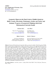 Geometric Objects in the Final Grade of Middle Schools in B&H, Croatia