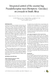 Integrated Control of the Coconut Bug Pseudotheraptus Wayi (Hemiptera: Coreidae) on Avocado in South Africa