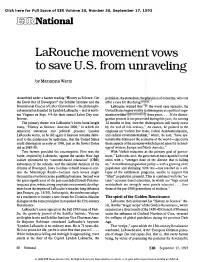 Larouche Movement Vows to Save U.S. from Unraveling