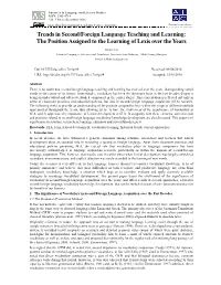 Trends in Second/Foreign Language Teaching and Learning: the Position Assigned to the Learning of Lexis Over the Years