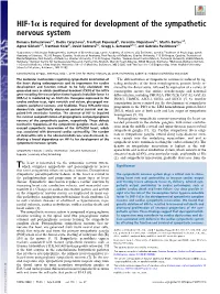 HIF-1Α Is Required for Development of the Sympathetic Nervous System
