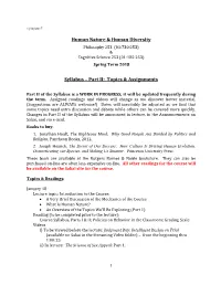 Human Nature & Human Diversity Syllabus – Part II: Topics