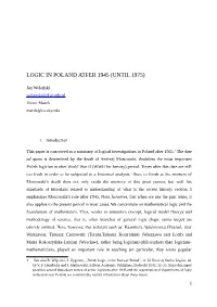 Logic in Poland Atfer 1945 (Until 1975)