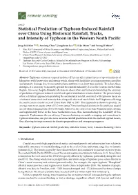 Statistical Prediction of Typhoon-Induced Rainfall Over China Using Historical Rainfall, Tracks, and Intensity of Typhoon in the Western North Paciﬁc