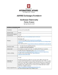 ASPIRE Exchanges Factsheet Sorbonne University
