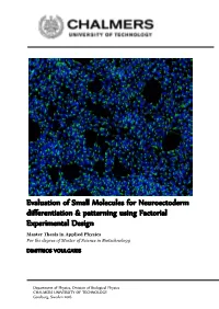 Evaluation of Small Molecules for Neuroectoderm Differentiation & Patterning Using Factorial Experimental Design