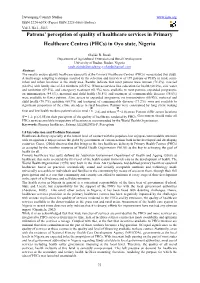 Patrons' Perception of Quality of Healthcare Services in Primary