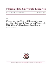 Concerning the Unity of Knowledge and the Aim of Scientific Inquiry: a Critique of E.O
