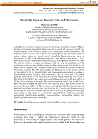 Knowledge Economy: Characteristics and Dimensions