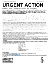 URGENT ACTION IMPRISONED for PEACEFULLY PROTESTING Community Leader U Sein Than Has Been Imprisoned in Myanmar for Participating in a Series of Peaceful Protests