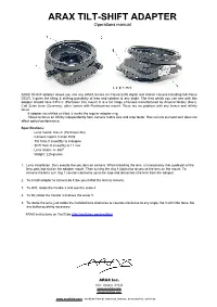 ARAX TILT-SHIFT ADAPTER Operations Manual