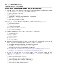 Bio 102 Practice Problems Genetic Code and Mutation