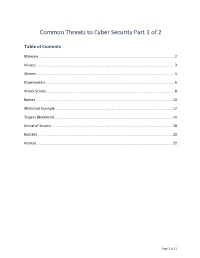 Common Threats to Cyber Security Part 1 of 2