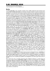 S.M. IMAMUL HUQ University of Barisal, Barisal 6200 Bangladesh E-Mail: Imamhuq@Hotmail.Com; Imam Huq@Yahoo.Com