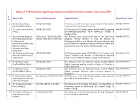 Status of VIP Reference Regarding Projects and Other Technical Matters Since June 2019