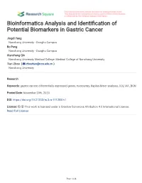 Bioinformatics Analysis and Identi Cation of Potential Biomarkers In