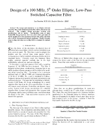 Design of a 100 Mhz, 5 Order Elliptic, Low-Pass Switched Capacitor Filter