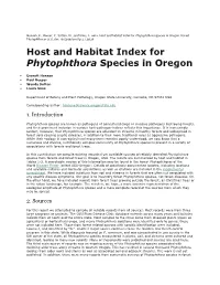 Host and Habitat Index for Phytophthora Species in Oregon