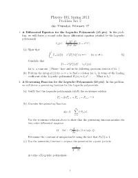 Physics 403, Spring 2011 Problem Set 2 Due Thursday, February 17