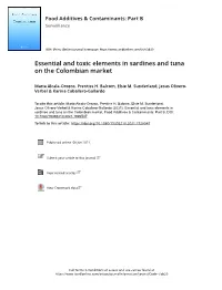 Essential and Toxic Elements in Sardines and Tuna on the Colombian Market