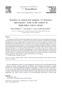 L2 Literacies and Teachers' Work in the Context of High-Stakes School Reform