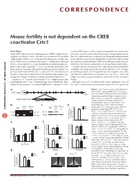 Mouse Fertility Is Not Dependent on the CREB Coactivator Crtc1
