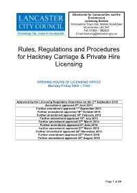Rules, Regulations and Procedures for Hackney Carriage & Private Hire