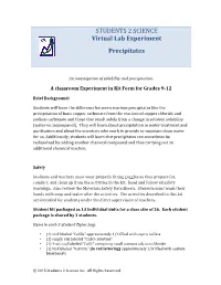 STUDENTS 2 SCIENCE Virtual Lab Experiment Precipitates