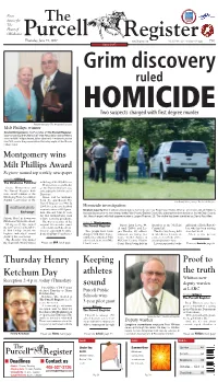 The 0 1 R E the 6 W I N N Heart of Oklahoma Purcell Register Thursday, June 15, 2017 Purcellregister.Com Vol