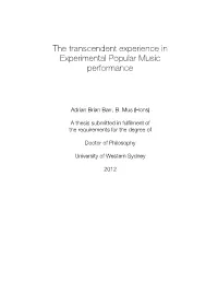 The Transcendent Experience in Experimental Popular Music Performance