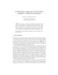 A Constructive Approach to the Resource Semantics of Substructural Logics