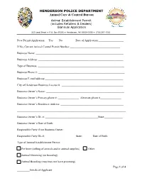 Animal Establishment Application