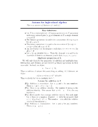Axioms for High-School Algebra This Is a Version of Sections 4.1 and 4.2