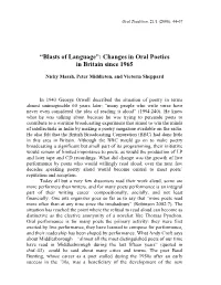 Changes in Oral Poetics in Britain Since 1965