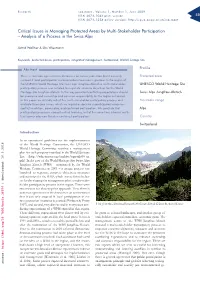 Critical Issues in Managing Protected Areas by Multi-Stakeholder Participation – Analysis of a Process in the Swiss Alps