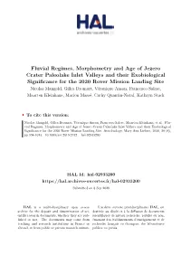 Fluvial Regimes, Morphometry and Age of Jezero Crater Paleolake Inlet Valleys and Their Exobiological Significance for the 2020