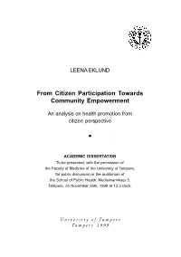 From Citizen Participation Towards Community Empowerment