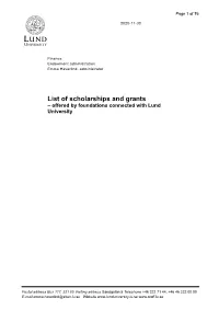 List of Scholarships and Grants – Offered by Foundations Connected with Lund University