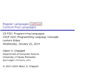 Regular Languages Context-Free Languages
