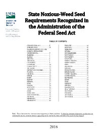 State Noxious-Weed Seed Requirements Recognized in the Administration of the Federal Seed Act