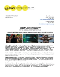 Sundance Institute Announces Films in Competition and Next for 2016 Sundance Film Festival